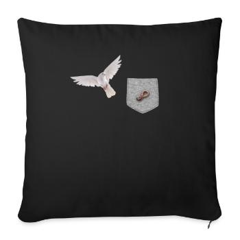 Vogel, der nach Wurm in falscher Tasche greift Lustiger Vogel - Sofakissenbezug 45 x 45 cm - Schwarz - Vorne