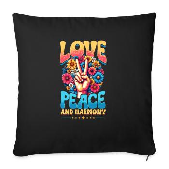Peace & Peace Signs, Flowers - Sofa pillowcase 17,3'' x 17,3'' (45 x 45 cm) - black - Front