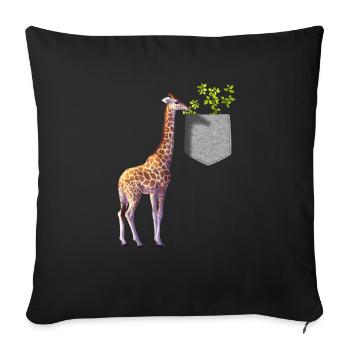 Girafe atteignant une branche avec des feuilles dans la poche - Housse de coussin décorative 45 x 45 cm - noir - Devant
