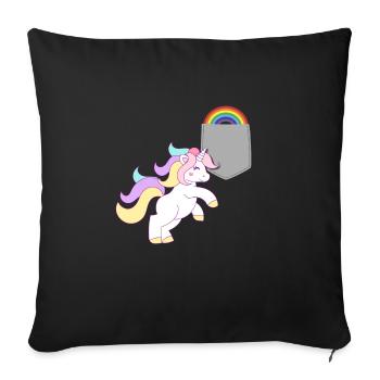 Licorne atteignant l’arc-en-ciel dans votre fausse poche drôle - Housse de coussin décorative 45 x 45 cm - noir - Devant