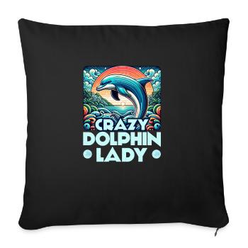 Crazy Dolphin Lady Biologie marine Vacances à la plage - Housse de coussin décorative 45 x 45 cm - noir - Devant