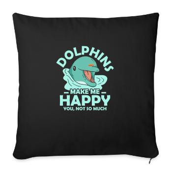dauphins me rendent heureux vacances à la plage Biolo marin - Housse de coussin décorative 45 x 45 cm - noir - Devant