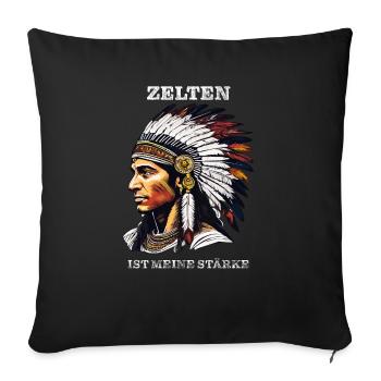 INDIAN CAMPING IS MY STRENGTH - Sofa pillowcase 17,3'' x 17,3'' (45 x 45 cm) - black - Front
