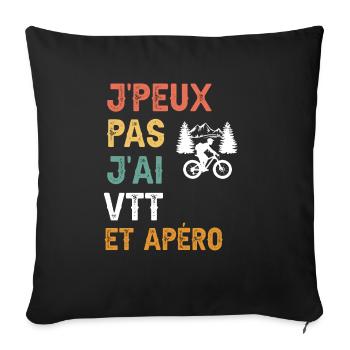 je peux pas j'ai VTT et apéro vintage - Housse de coussin décorative 45 x 45 cm - noir - Devant