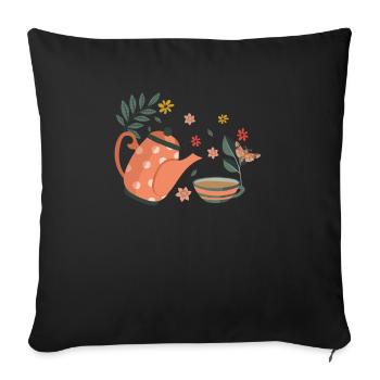 Théière vintage et fleurs Illustration pour - Housse de coussin décorative 45 x 45 cm - noir - Devant