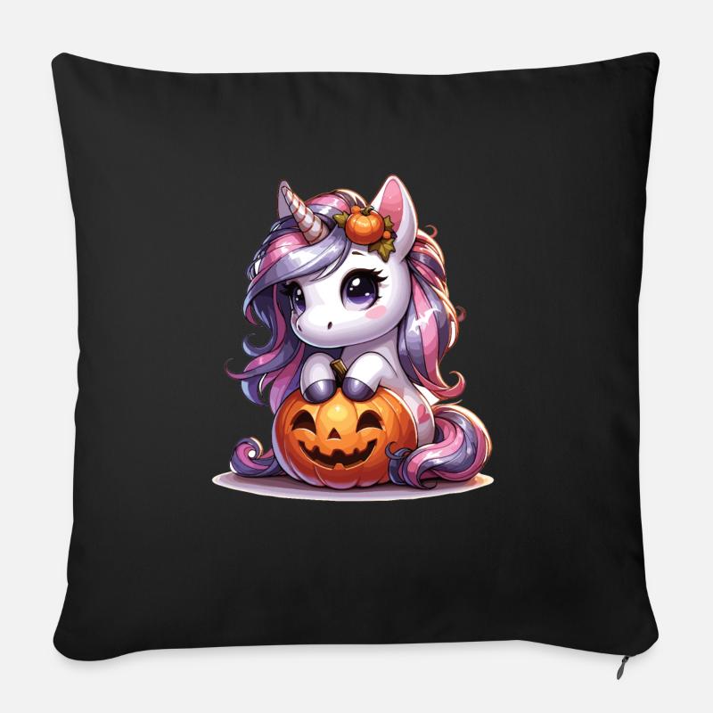 Halloween Licorne Citrouille d’Halloween - Housse de coussin décorative 45 x 45 cm - noir