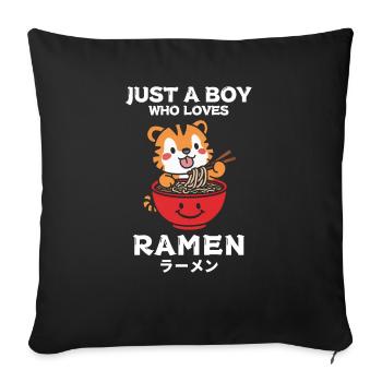 Nouilles Ramen Chibi Asie Soupe de nouilles tigrées Anime - Housse de coussin décorative 45 x 45 cm - noir - Devant