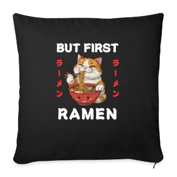 Ramen Nouilles Chibi Asie Chats Nouilles Soupe Anime - Housse de coussin décorative 45 x 45 cm - noir - Devant