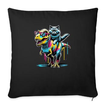 Pop Art Dinosaure T-Rex Chat Sibérien - Housse de coussin décorative 45 x 45 cm - noir - Devant