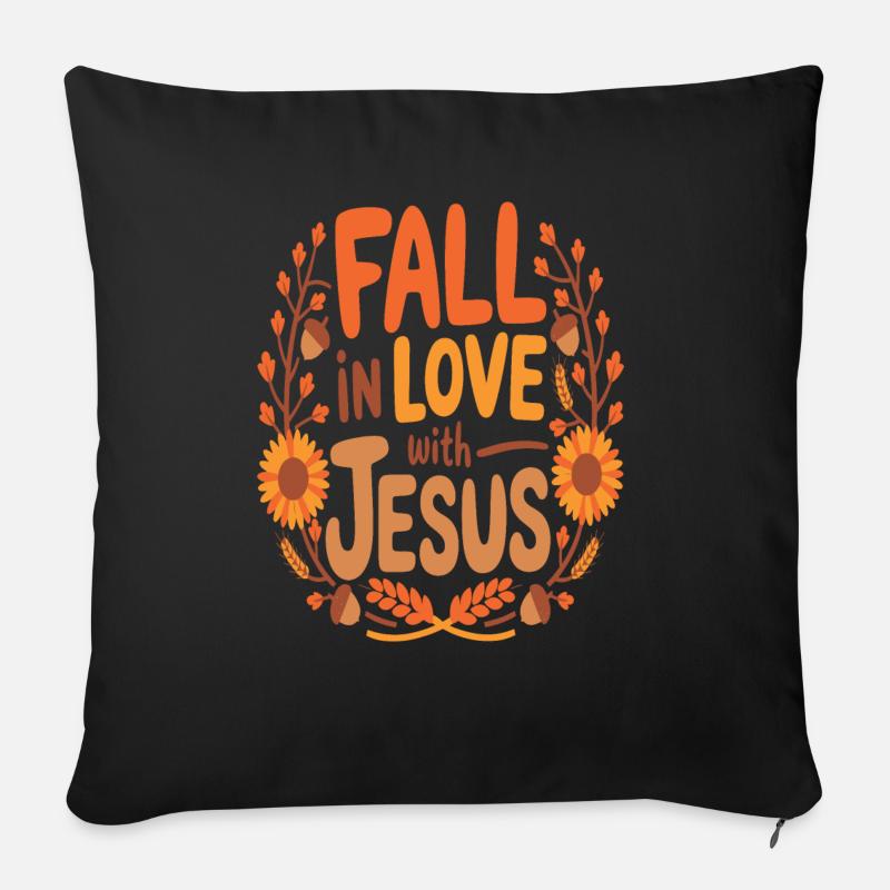Fall in Love with Jesus - Sofa pillowcase 17,3'' x 17,3'' (45 x 45 cm) - black
