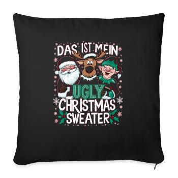 Pull de Noël moche Weihnachten Noël Père Noël - Housse de coussin décorative 45 x 45 cm - noir - Devant