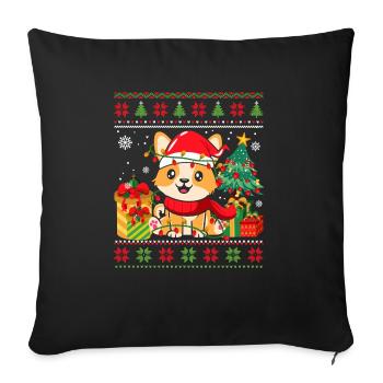 Design « Chat mignon avec chapeau de Père Noël » - Housse de coussin décorative 45 x 45 cm - noir - Devant