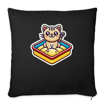 Cute Cat sitting in the sandbox Patch style - Sofa pillowcase 17,3'' x 17,3'' (45 x 45 cm) - black - Front