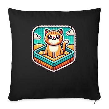 Cute Cat sitting in the sandbox - Sofa pillowcase 17,3'' x 17,3'' (45 x 45 cm) - black - Front