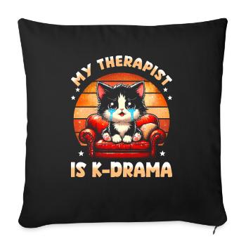 Mon thérapeute est K-Drama : Chat mignon qui pleure Mème - Housse de coussin décorative 45 x 45 cm - noir - Devant