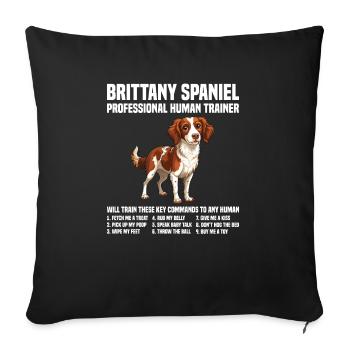 Chien Brittany Spaniel Dresseur Humain Professionnel - Housse de coussin décorative 45 x 45 cm - noir - Devant