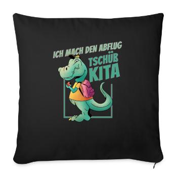 T-Rex mit Schulranzen - Ich mach den Abflug, Tschü - Sofakissenbezug 45 x 45 cm - Schwarz - Vorne
