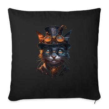 Chat steampunk - Housse de coussin décorative 45 x 45 cm - noir - Devant