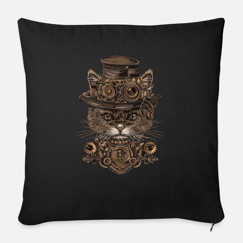 Steampunk-katze - Sofakissenbezug 45 x 45 cm - Schwarz
