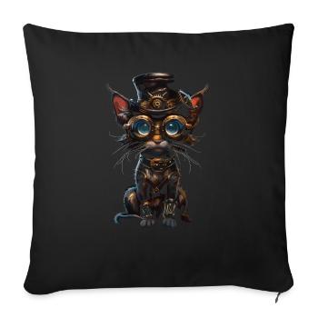 Steampunk-katze - Sofakissenbezug 45 x 45 cm - Schwarz - Vorne
