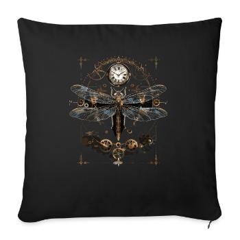 Libellule steampunk - Housse de coussin décorative 45 x 45 cm - noir - Devant
