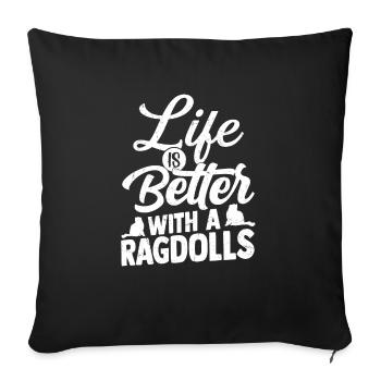 Vivre c’est mieux avec un chat propriétaire de chaton Ragdolls - Housse de coussin décorative 45 x 45 cm - noir - Devant