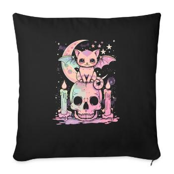 Kawaii Chat Pastel Goth Mignon Effrayant - Housse de coussin décorative 45 x 45 cm - noir - Devant