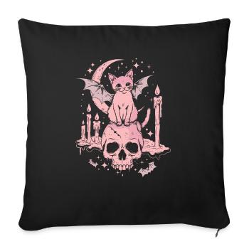 Kawaii Chat Pastel Goth Mignon Effrayant - Housse de coussin décorative 45 x 45 cm - noir - Devant