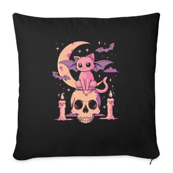 Kawaii Chat Pastel Goth Mignon Effrayant - Housse de coussin décorative 45 x 45 cm - noir - Devant