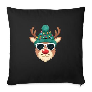 Weihnachts Rentier mit roter Nase - Sofakissenbezug 45 x 45 cm - Schwarz - Vorne