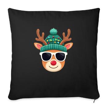Weihnachts Rentier mit roter Nase - Sofakissenbezug 45 x 45 cm - Schwarz - Vorne
