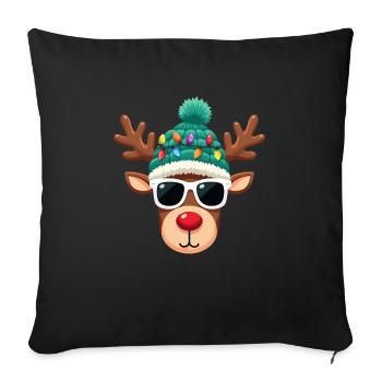 Weihnachts Rentier mit roter Nase - Sofakissenbezug 45 x 45 cm - Schwarz - Vorne