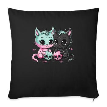 Kawaii Chat Pastel Goth Diabolique - Housse de coussin décorative 45 x 45 cm - noir - Devant