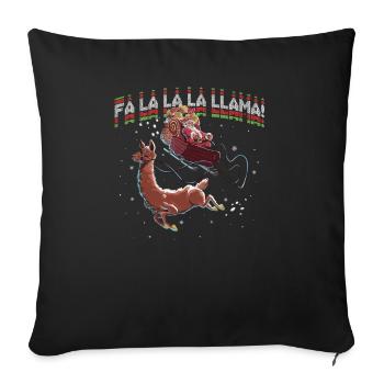 Fa La La La Llama - Weihnachtsmannschlitten mit Lama - Sofakissenbezug 45 x 45 cm - Schwarz - Vorne
