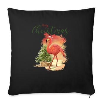 Merry Christmas Flamingo – Santa Hat & Snowy - Sofa pillowcase 17,3'' x 17,3'' (45 x 45 cm) - black - Front