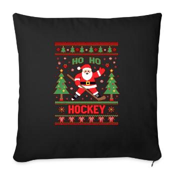 Weihnachtsmann auf dem Eis – "Ho Ho Hockey" - Sofakissenbezug 45 x 45 cm - Schwarz - Vorne