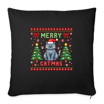 Merry Catmas – Katze unter dem Weihnachtsbaum - Sofakissenbezug 45 x 45 cm - Schwarz - Vorne