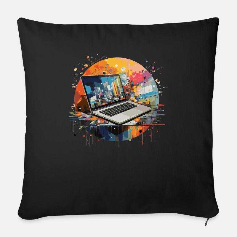 ordinateur portable calculatrice ordinateur - Housse de coussin décorative 45 x 45 cm - noir