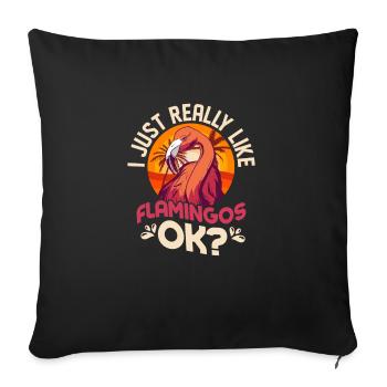 J’aime vraiment les flamants roses, d’accord ? Oiseau rose mignon - Housse de coussin décorative 45 x 45 cm - noir - Devant