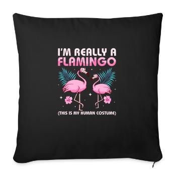 Je suis vraiment un oiseau rose flamant rose mignon - Housse de coussin décorative 45 x 45 cm - noir - Devant