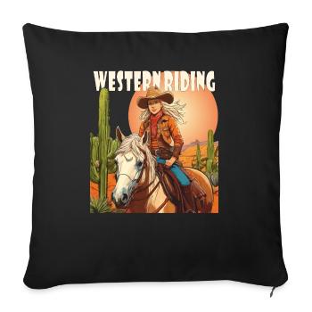 FEMME CHEVAUCHANT WESTERN RIDING - Housse de coussin décorative 45 x 45 cm - noir - Devant
