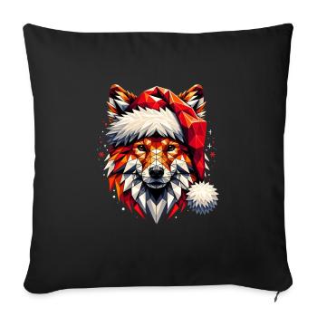 Polygon Kunst - Fuchs mit Weihnachtsmütze - Sofakissenbezug 45 x 45 cm - Schwarz - Vorne