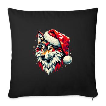 Polygon Kunst Wolf trägt Weihnachtsmütze Original - Sofakissenbezug 45 x 45 cm - Schwarz - Vorne