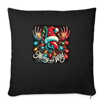 Joyeux Noël Cerf Frais Joyeux Et Sauvage - Housse de coussin décorative 45 x 45 cm - noir - Devant