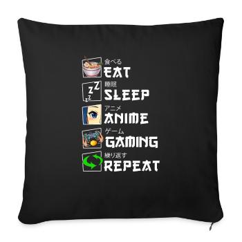 Funny Japanese Eat Sleep Anime Gaming Repeat Manga - Sofa pillowcase 17,3'' x 17,3'' (45 x 45 cm) - black - Front