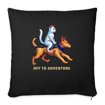 DOG CAT OFF TO ADVENTURE - Sofa pillowcase 17,3'' x 17,3'' (45 x 45 cm) - black - Front