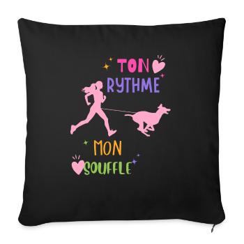 Canicross femme complicité chien sports canins - Housse de coussin décorative 45 x 45 cm - noir - Devant
