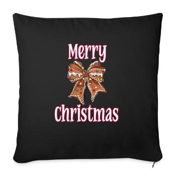 Noeud en pain d’épice avec lettrage Joyeux Noël - Housse de coussin décorative 45 x 45 cm - noir - Devant