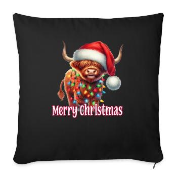 Bovins Highland avec chapeau de Noël Joyeux Noël - Housse de coussin décorative 45 x 45 cm - noir - Devant