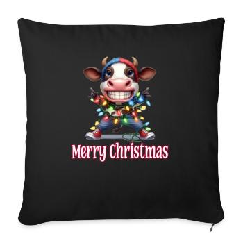Cool Grinning Cow Fairy Lights Merry Christmas - Sofa pillowcase 17,3'' x 17,3'' (45 x 45 cm) - black - Front